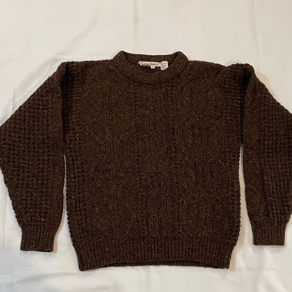 Calvin Klein vintage 80 Dark Brown Cable Knit Crewneck Sweater